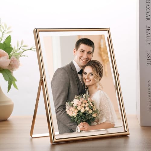 Gold 6x8 Inch Floating Photo Frame 2 Pack - Adjustable Tabletop & Wall Decor