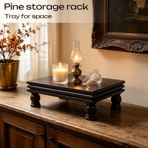 Dark Acacia Wood Display Riser Pedestal Stand with Beaded Edge - Hayunfiys