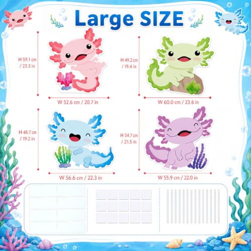 Large Axolotl Cardboard Cutouts for Birthday Party Decorations, Set of 4