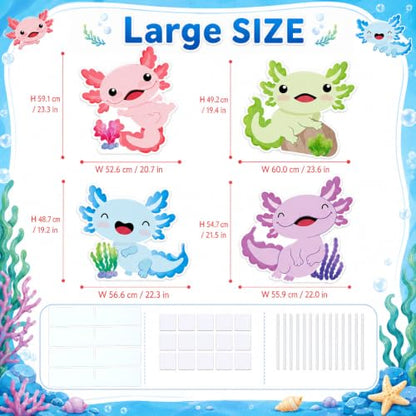 Large Axolotl Cardboard Cutouts for Birthday Party Decorations, Set of 4