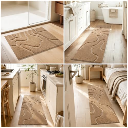 YIHOUSE 24x36 Inch Soft Non-Slip Absorbent Bathroom Rug - Beige