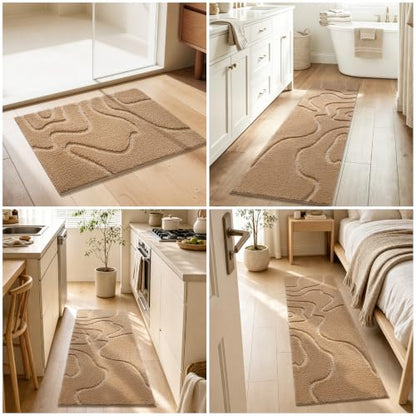 YIHOUSE 24x36 Inch Soft Non-Slip Absorbent Bathroom Rug - Beige