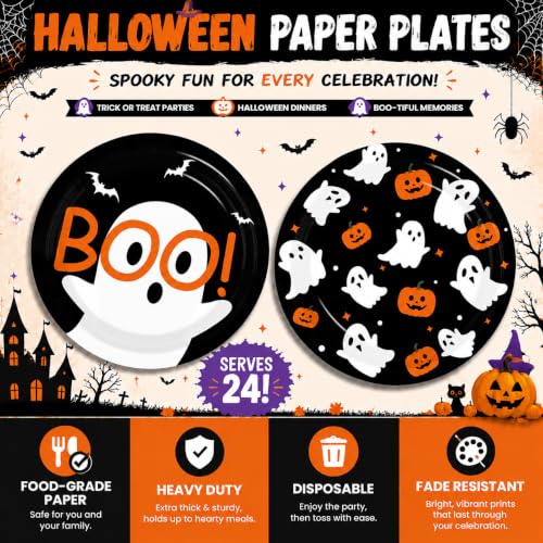 Halloween Party Supplies Kit for 24 Guests - Ghost & Pumpkin Theme