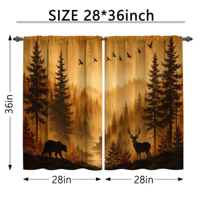 Deer Mountain Kitchen Curtains Set of 2 - 28x36 Inches, Light Filtering Tier Drapes, Variation of THIS listing