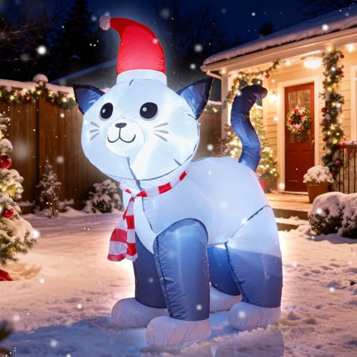 4Ft Christmas Grey Cat Inflatable Decoration with LED Lights - Variation of This Listing
