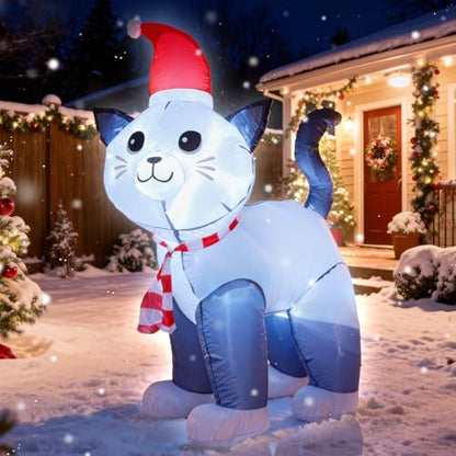 4Ft Christmas Grey Cat Inflatable Decoration with LED Lights - Variation of This Listing