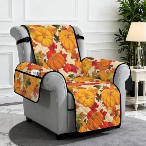 Pumpkin Recliner Chair Cover Quilted Recliner Protector Thanksgiving