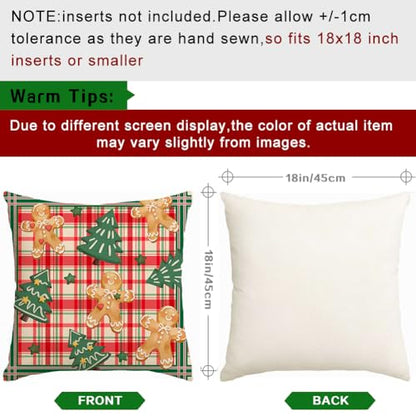 Multicolor Christmas Gingerbread Man Pillow Covers 18x18 Set of 2 - Holiday Decor