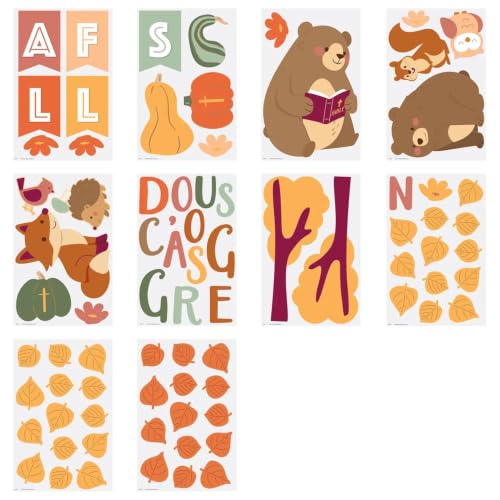 Religious Harvest Bulletin Board Set with Fall Animals and Leaves - 79 Pieces