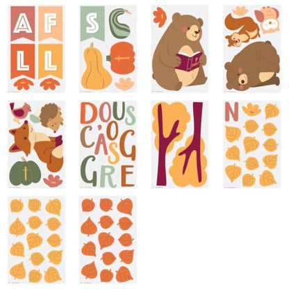 Religious Harvest Bulletin Board Set with Fall Animals and Leaves - 79 Pieces