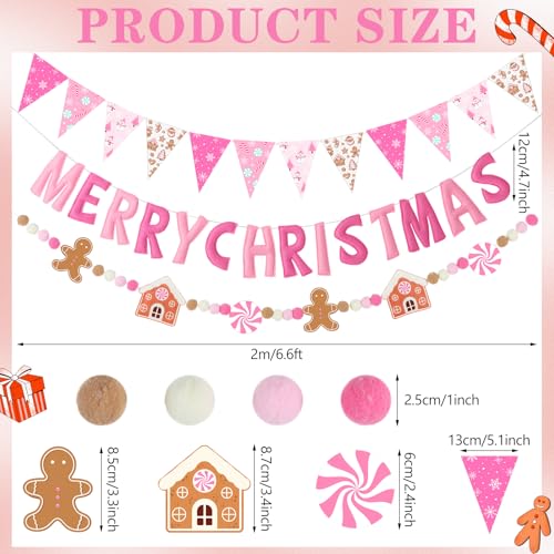 Christmas Felt Banner Set Pink White Gingerbread Holiday Decorations
