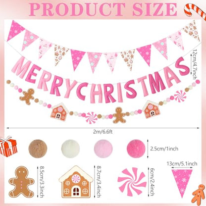 Christmas Felt Banner Set Pink White Gingerbread Holiday Decorations