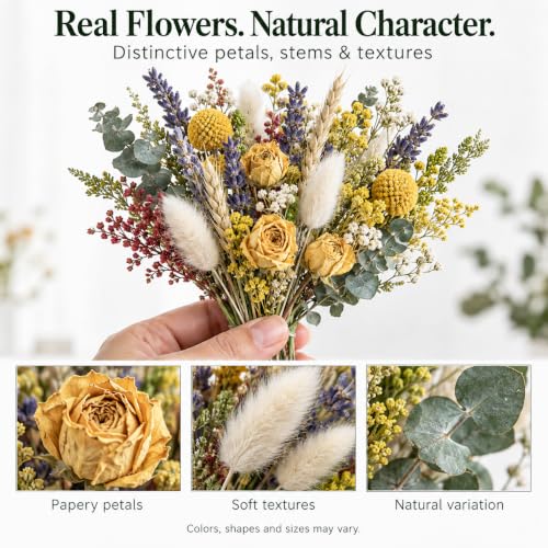 Dried Flower Bouquet with Lavender, Roses & Eucalyptus - 125 Stems for DIY Crafts & Decor