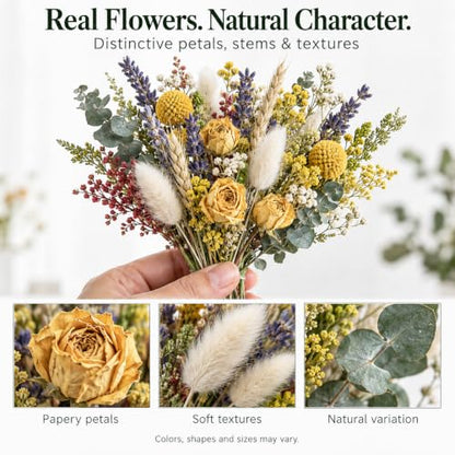 Dried Flower Bouquet with Lavender, Roses & Eucalyptus - 125 Stems for DIY Crafts & Decor