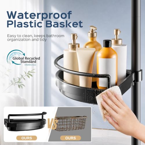HAMITOR Black Corner Shower Caddy Tension Pole 4-Tier Rustproof Organizer