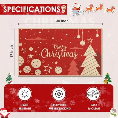 Christmas Welcome Door Rug 17x30 Inch Low-Profile Holiday Mat - Blessed