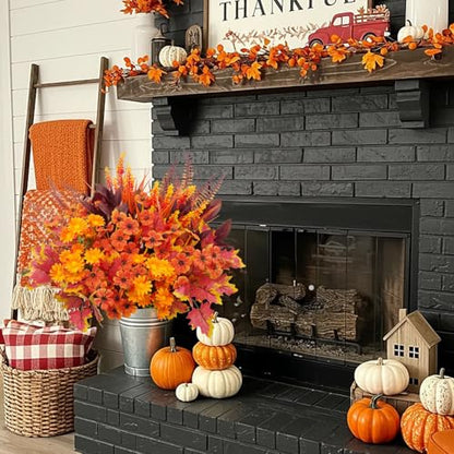 Artificial Fall Flowers Bundle 6 Styles Outdoor UV Resistant Decor - 18 Stems