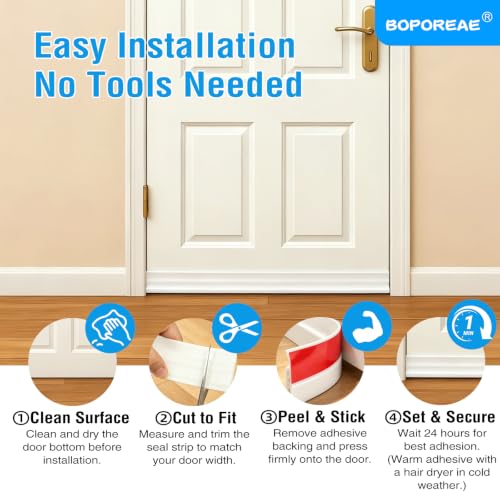 Door Draft Stopper Seal for Bottom of Door - White, 1.77" W x 39" L - Noise & Energy Saver