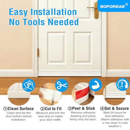 Door Draft Stopper Seal for Bottom of Door - White, 1.77" W x 39" L - Noise & Energy Saver