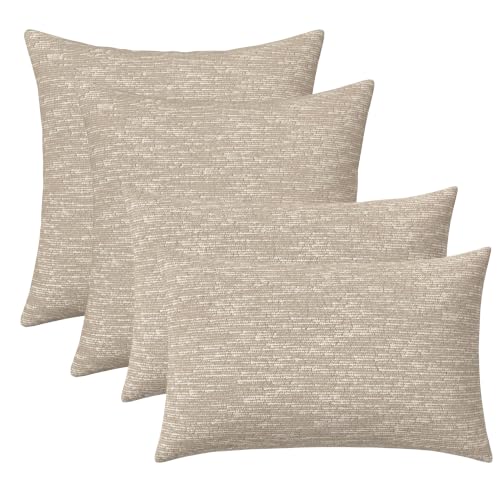 Outdoor Patio Pillows Set of 4 - Sunbrella Water & Fade-Resistant Fabric, 17x17 & 20x12 inches, Burlap & Chenille Variation