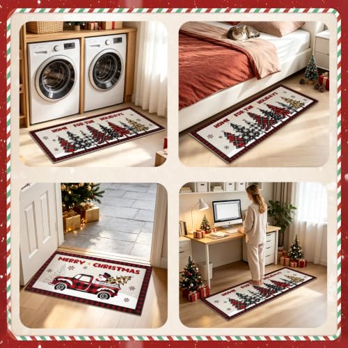 Christmas Truck and Tree Kitchen Mat Set - Red Truck Variation