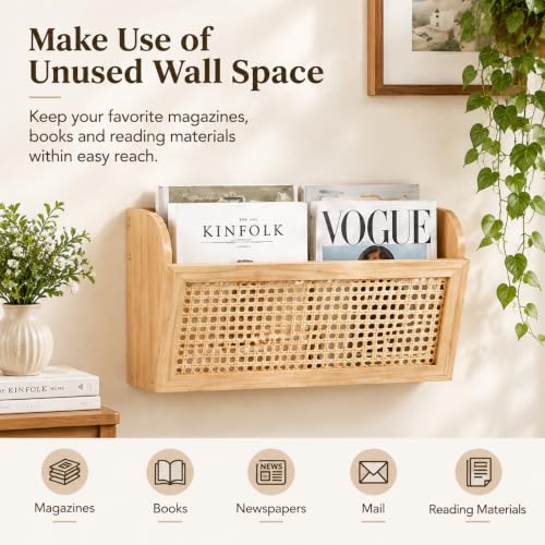 Wooden Wall-Mounted Magazine Rack - Rustic Modern Organizer for Books