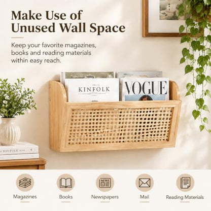 Wooden Wall-Mounted Magazine Rack - Rustic Modern Organizer for Books