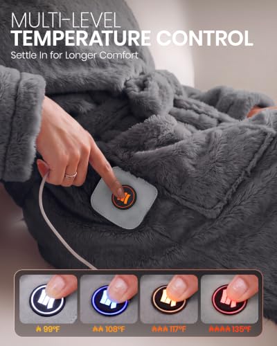 Wearable Heated Blanket with Foot Pockets and Gray Belt - Heat Lock Technology