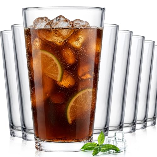 16oz Drinking Glasses Set of 8 - Stackable Heavy Base Water Cups