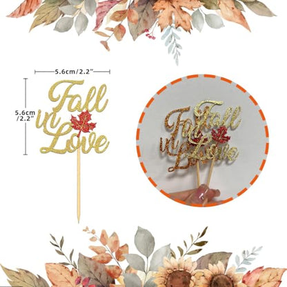 Fall in Love Cupcake Toppers - 24 Pack Fall Theme Party Decorations - Mix