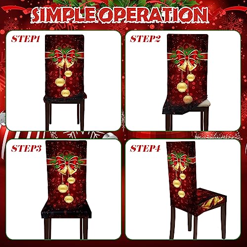 Christmas Chair Covers Set of 6 - Red Holiday Dining Chair Protectors