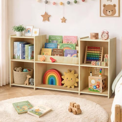 Kids Montessori Bookshelf Wooden Toy Storage Organizer - Child-Friendly Design