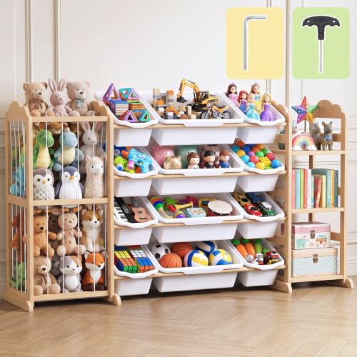 Kids Toy Organizer with Bookshelf and Stuffed Animal Storage - White