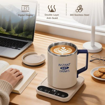 Beige Electric Coffee Mug Warmer 400ml 300W Rapid Water Boiler with Digital Temp Control