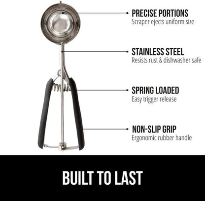 Gorilla Grip Can Opener & Spring-Loaded Scoop - Rust-Proof Stainless Steel | Comfortable Handle, Black