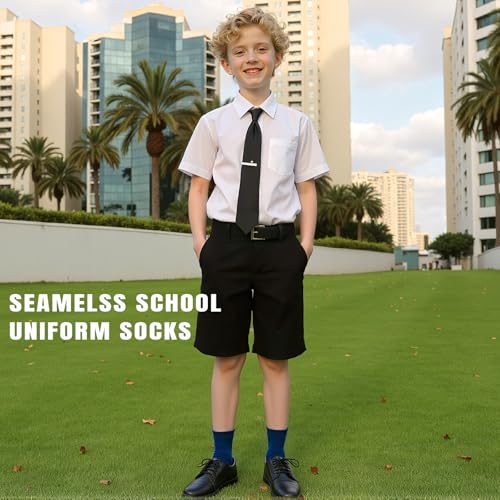 Kids Crew Socks School Uniform Dress Socks for Boys Girls Seamless Toe 8-10 Years Navy