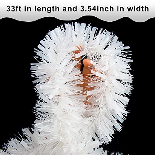 33ft White Christmas Tinsel Garland - Twisted Metallic Decor for Holiday & Home