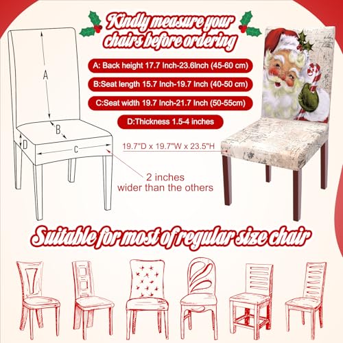 Wood Merry Christmas Chair Covers Set of 6 - Holiday Santa Snowman Elk