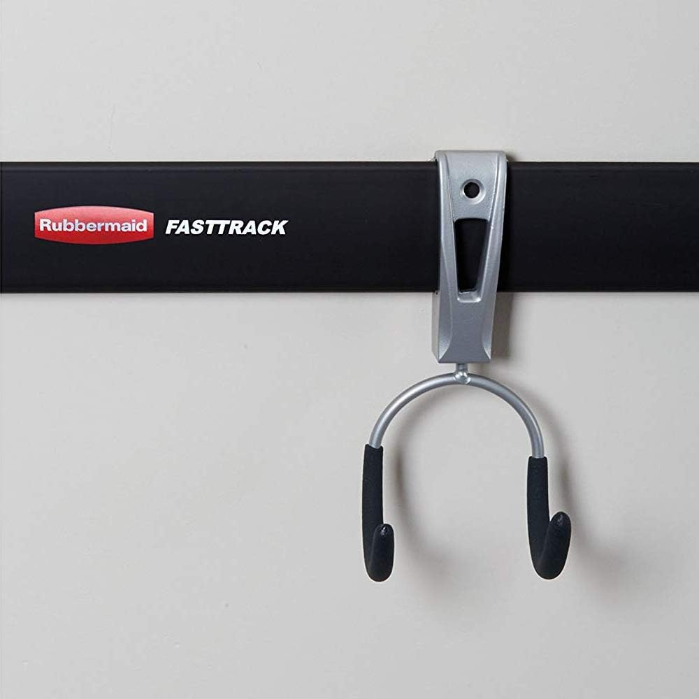 Rubbermaid FastTrack Garage Hook Organizers - Powder Coated Metallic for Ladders, Tools & Bikes (4 Pack)