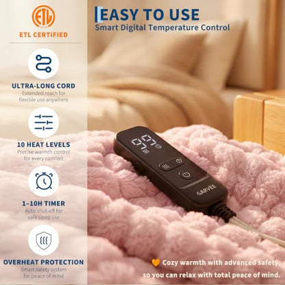 Weighted Heated Blanket 15 lbs 60x80 inches Pink - Garvee