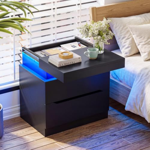 Nightstand with 2 Drawers and App‑Controlled RGB LED Light – Hidden Storage