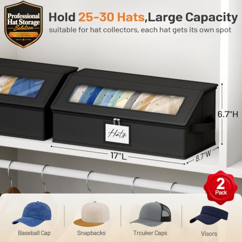 Black Hat Storage Organizer for Baseball Caps 2-Pack - Holds 30 Caps