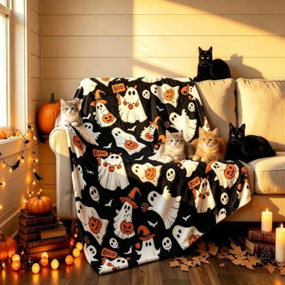 Halloween Ghost Blanket 50x60 Inch Flannel Throw - Soft Warm Bed Cover
