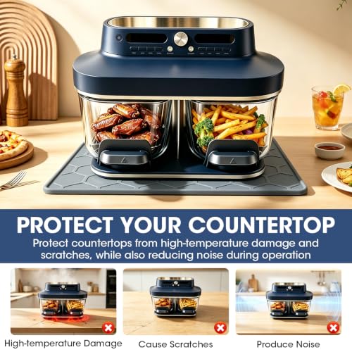 Heat Resistant Silicone Mat for Ninja Crispi DualZone Air Fryer, Countertop Protector, Dishwasher Safe, Grey