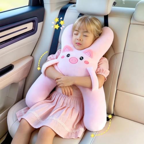 Kids Car Travel Pillow H-Shaped Neck Support Headrest with Seatbelt Strap - Variation A