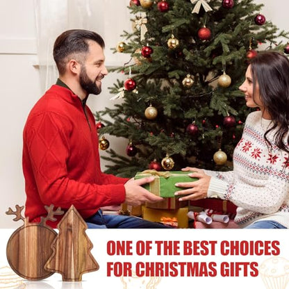Umigy 2 Pcs Christmas Reindeer and Tree Charcuterie Boards - Acacia Wood