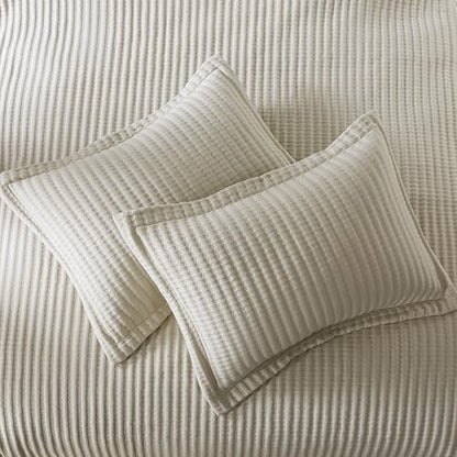 WDCOZY Cal King Size Quilt Set - Beige Striped Pick Stitch Bedspread