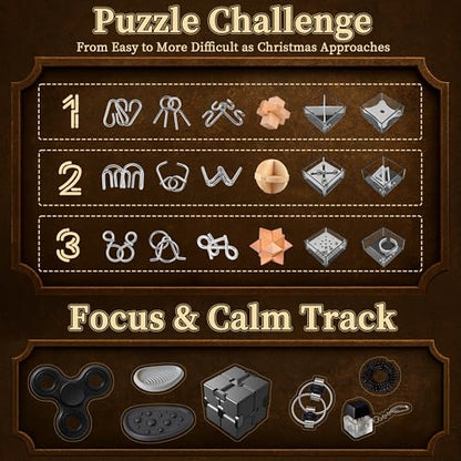 Puzzle Advent Calendar 2026 - Wooden & Metal Brain Teasers for Christmas Gift