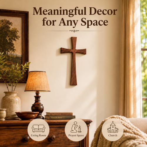 11-Inch Walnut Wood Cross Wall Decor - Natural Wooden Faith Symbol