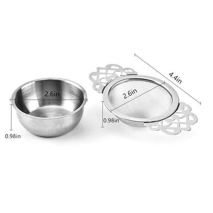 TraderPlus 2Pcs Stainless Steel Empress Tea Strainer Loose Leaf Tea Infuser Filter with Drip Bowls